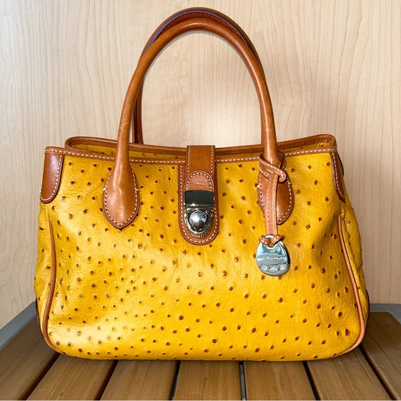 Dooney & Bourke Handbags - Vintage Dooney & Bourke Mustard Yellow Ostrich Print Satchel EUC
